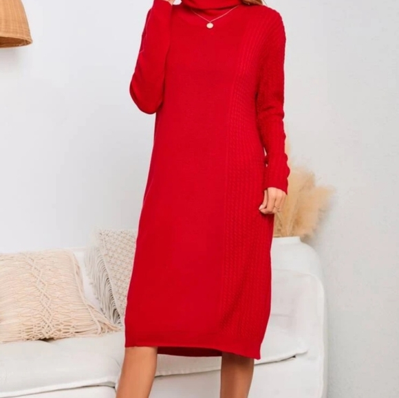 Long neck turtleneck drop shoulder sweater dress red size 8/10 - Picture 3 of 6